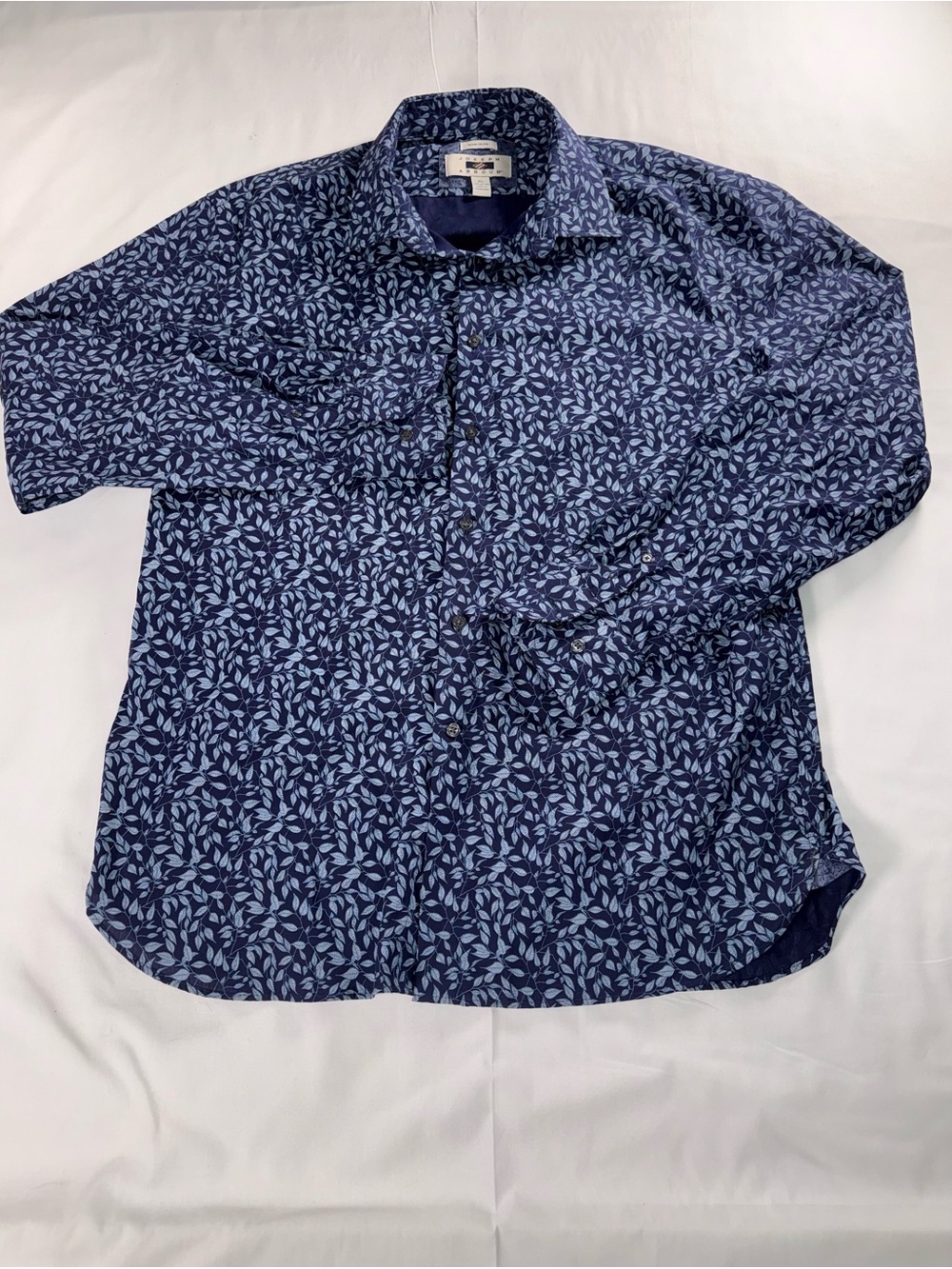 Joseph Abboud Navy Blue Leaf Pattern Button-Down Shirt